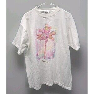 Vtg Cancun Mexico Graphic T Shirt XL White Palm Trees Beach Retro Water Colors